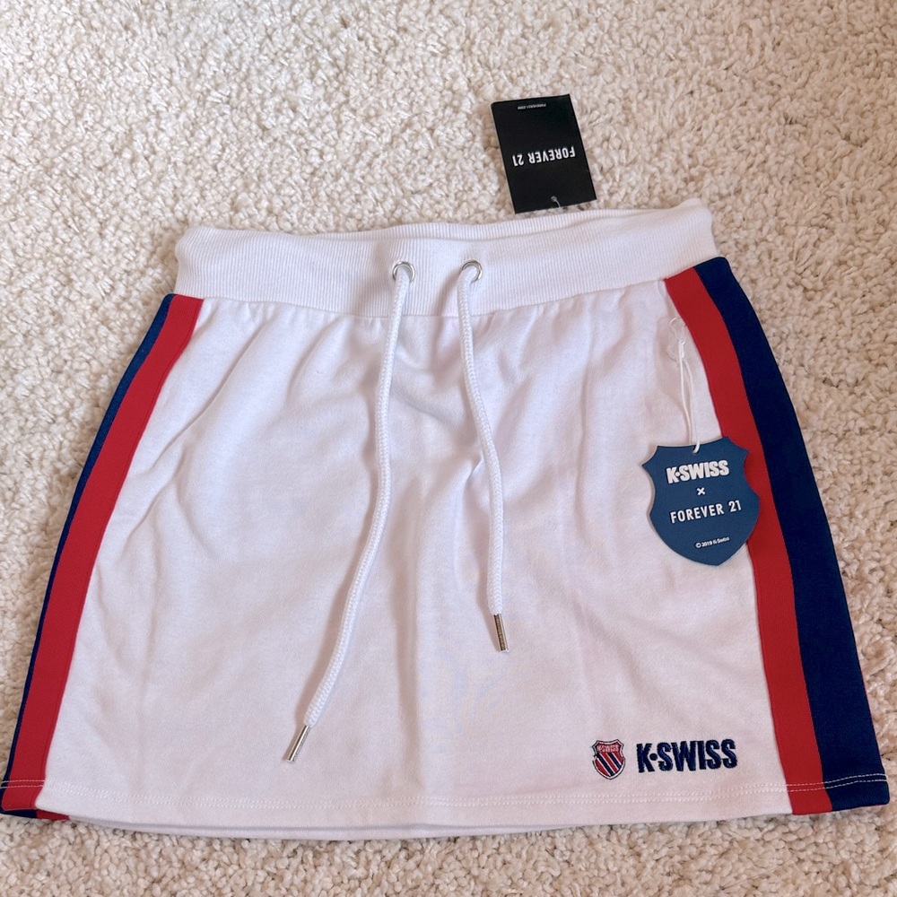 K-Swiss White short Skirt Red Blue Stripes new Small Forever 21 athletic